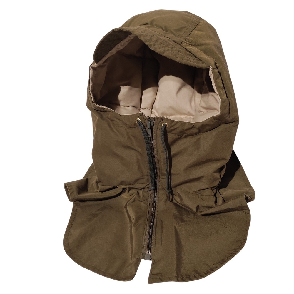 Vintage Eddie Bauer Goose Down Hood Olive Green Balaclava Puffer Hat Zip Up